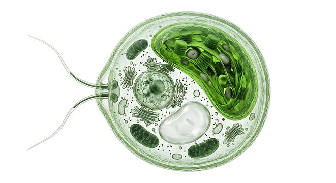 Scientific 3D Illustration of Chlamydomonas Single-Celled Green Alga Anatomy