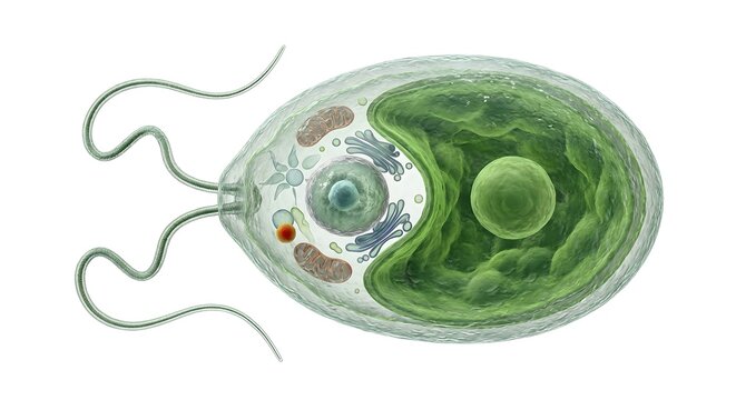 Scientifically Accurate 3D Render of Green Algae Cell Anatomy on White Background