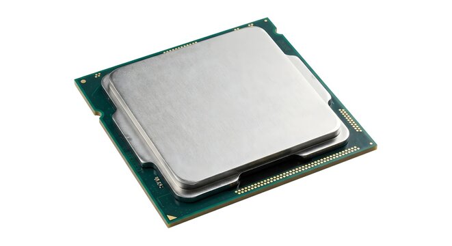 Hyper-Realistic 3D Render of a Modern Computer CPU Microchip Isolated on Solid White Background