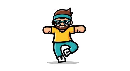 Fototapeta premium funny cartoon zombie character with a big smile holding a gun while running like a playful superhero soccer player
