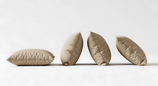 four beige pillows on a white background