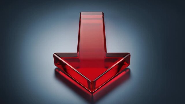 Motion Graphics Video Glossy Red 3D Arrow Pointing Downward Translucent Glass Texture Professional Finance Stock Footage