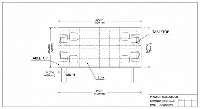 Engineering blueprint technical drawing of a mechanical component.