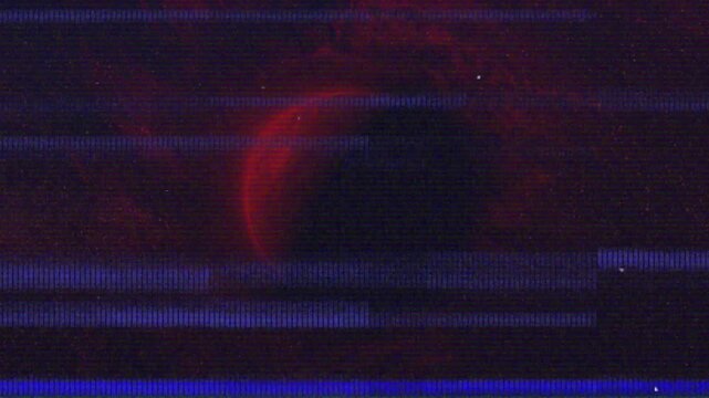 Vertical video: Frames driving red crescent brightening, centering in space, static band flickering