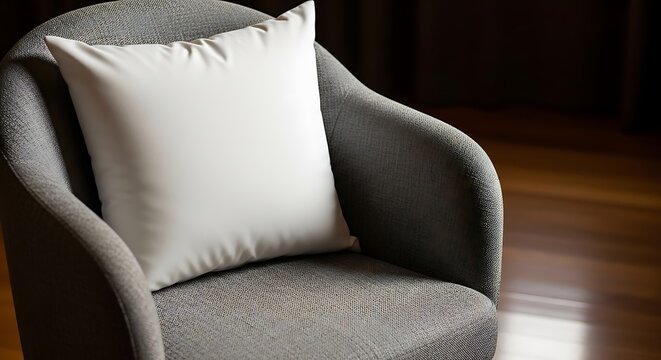 a gray chair with a white pillow on it