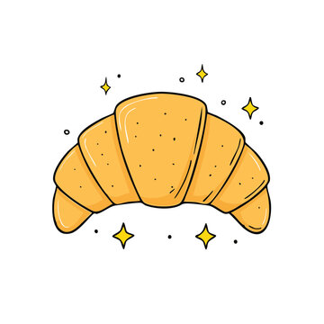 Delicious golden croissant pastry with sparkling highlights and dots
