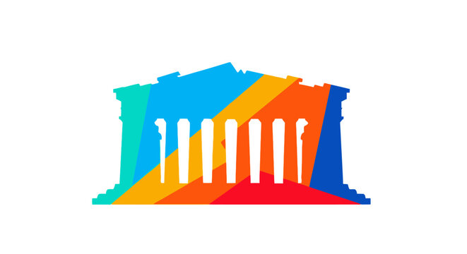 Colorful illustration of ancient columns.