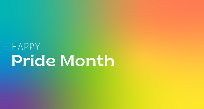 Happy Pride Month banner on vibrant rainbow gradient background. LGBTQ celebration header with modern white typography for social media, website background, or event poster. Vector illustration.