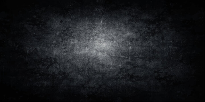 Old dark grunge concrete wall background with a blank black textured paper surface and aged vintage grey pattern
