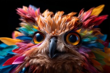 Fototapeta premium Colorful Psychedelic Owl with Kaleidoscope Eyes and Vibrant Layered Feathers