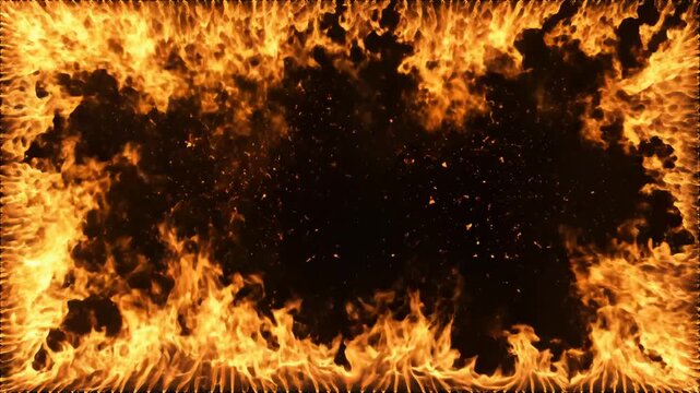 Flames forming a rectangular border for commercial backgrounds, digital design, and advertising