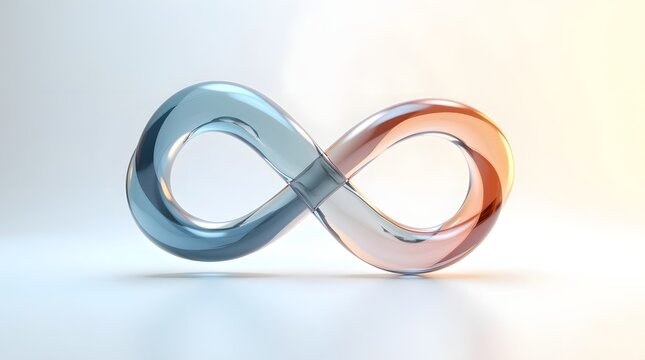 Abstract Infinity Symbol with Smooth Curves in Blue and Orange Tones Against a Soft Background