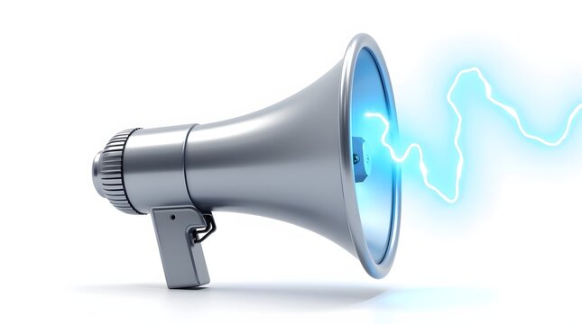 Megaphone Projecting Sound Waves With Electric Blue Energy Effect In A Minimalist Setting