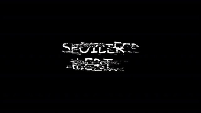 Spoiler Alert Text Animation with Glitch Effect and Danger Icon This motion graphic conveys a strong caution message symbolic alert signs to capture attention in black background in HD animation 