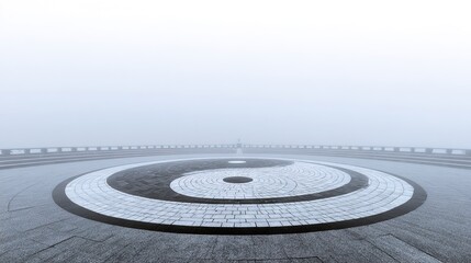 Obraz premium yin. Empty circular courtyard with a large Yin-Yang symbol on the ground. event programs, museum guides, designed for cultural heritage projects and event programs.