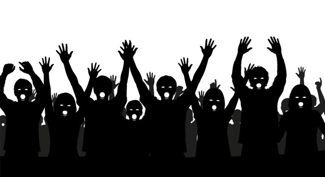 People raising hands in protest.