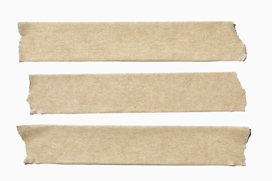 Three straps of masking tape on white background