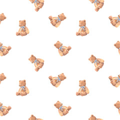 Obraz na płótnie Canvas Cute Teddy Bear Seamless Pattern Baby Nursery Acrylic Hand Painted Texture