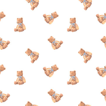 Cute Teddy Bear Seamless Pattern Baby Nursery Acrylic Hand Painted Texture