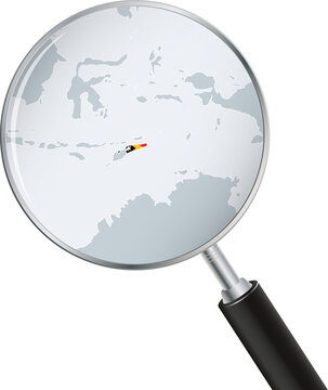 East Timor Map Under Magnifying Glass with National Flag