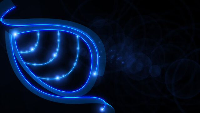 Minimal blue leaf light illustration background, glowing abstract botanical wallpaper