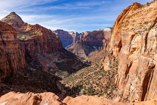 Zion Canyon from lookout point on canyon overlook trail in Zion National Park