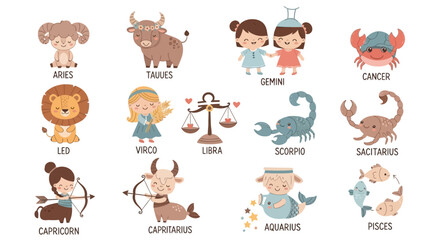 Obraz premium Funny vector set of cartoon animals including a cat, bear, and rabbit character illustrations for a fun baby drawing