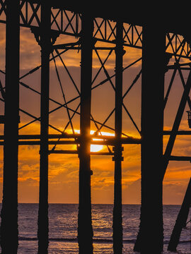 Sunset of the beautiful beach and pier at Blackpool, UK.