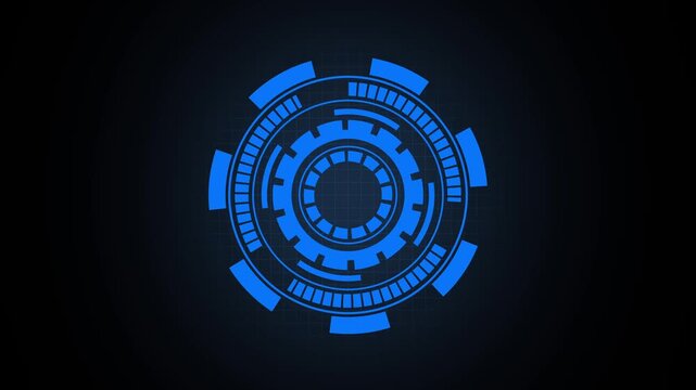 Futuristic blue circular HUD element with grid background interface technology. Blue circular HUD element concept for tech visuals. Blue circular HUD element grid layout for system interaction.
