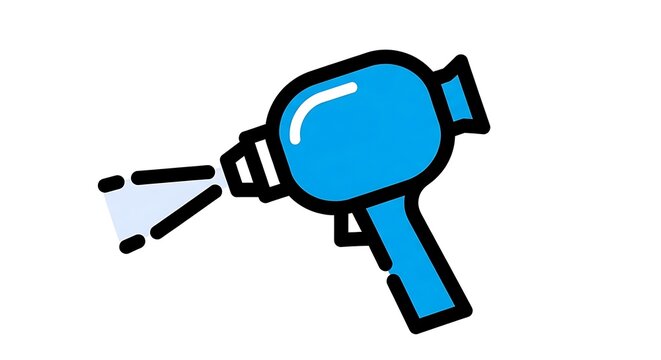 Blue hair dryer blowing air.