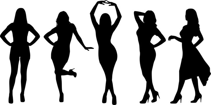 Sexy erotic woman different poses silhouette vector set.
