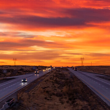 Dramatic sunrise sky above Interstate 84