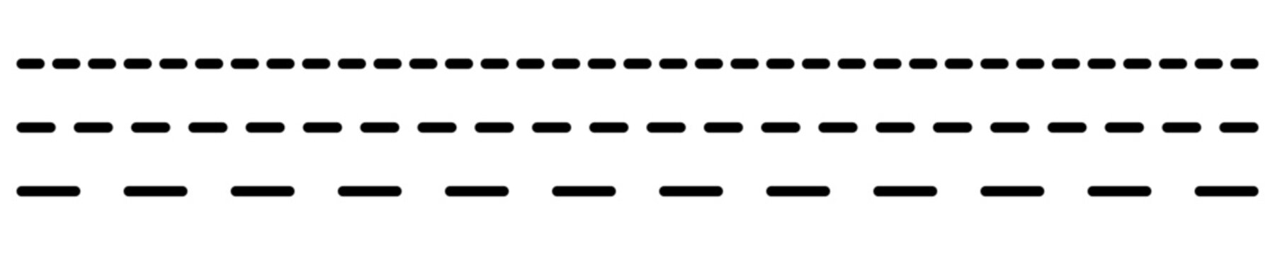 Set of long horizontal dashed lines. Black lines. Vector design element isolated on white background