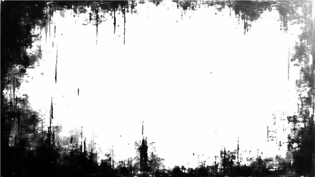 Abstract grunge borders and monochrome frame and weathered edge and dark vintage style and textured backdrop and artistic design for overlay and blank space.
