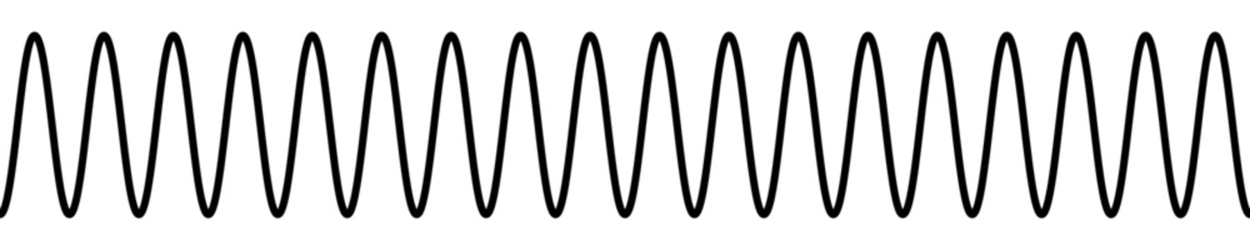 Abstract linear wave with uniform amplitude. Graphical representation of sound oscillations, radio signal, or sine wave, symbolizing frequency and rhythm. Vector illustration.
