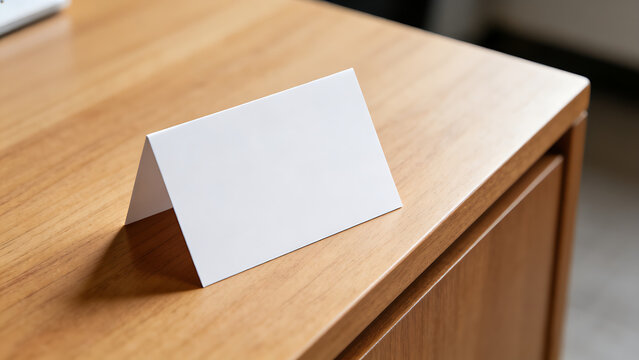 notecard. Blank notecard on wooden surface with angled composition, symbolizing simplicity and organization. lifestyle magazines.