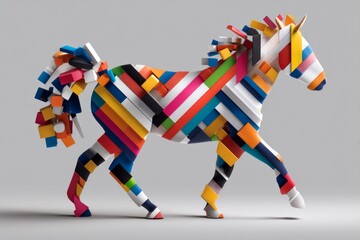 Obraz premium Colorful Pop Art Horse Silhouette Filled with Diagonal Stripes and Vibrant Patterns