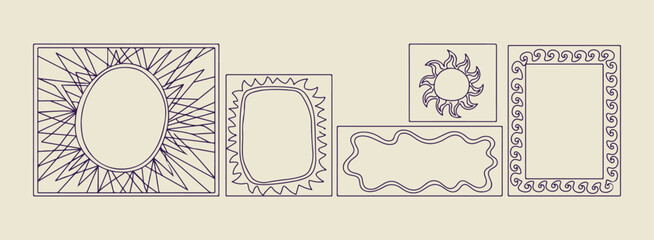 Minimal hand drawn photo frames, Expressive brush line basic border sketch, Clean layout simple frame illustration, High negative space box drawing, Rough sketch style display art, Simple black line b © Geetaroy
