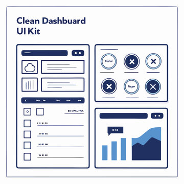 Clean UI kit dashboard design elements with design system dashboard elements interface template wireframe component experience analytics checkbox navigation software development
