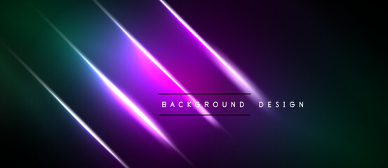 Obraz premium Abstract neon lines over dark background. Gradient purple, green hues create dynamic visual effect. Modern design element.