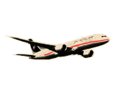 Airplane halftone cutout. Pop art collage  cutout.
