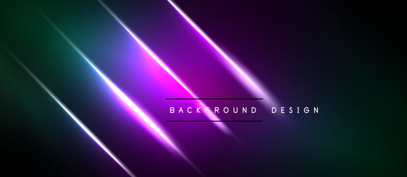 Abstract neon lines over dark background. Gradient purple, green hues create dynamic visual effect. Modern design element.