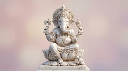 Fototapeta premium White Marble Lord Ganesha Idol 3D Render with Copy Space