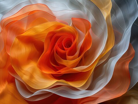 A beautiful orange and white rose made of delicate fabric petals