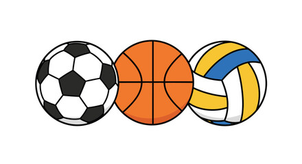 Obraz premium Illustrated sports balls soccer basketball volleyball isolated white background