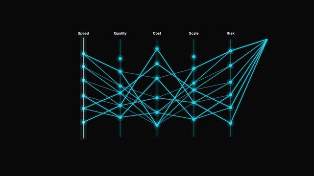Neon blue glow on parallel coordinates plot ideal for data visualization, technology presentations, futuristic design concepts, and abstract backgrounds. ProRes 4444 Alpha Channel