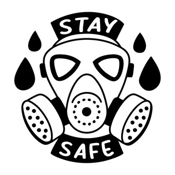 A glyph sticker of a face mask with stay safe typography 

