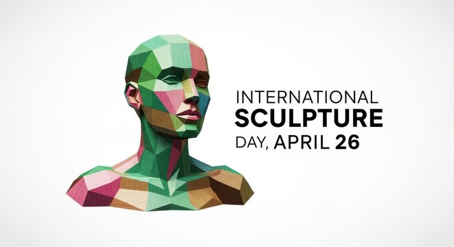 Vibrant polygonal sculpture celebrating International Sculpture Day on April 26