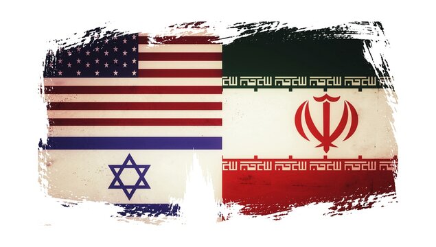 US israel Iran flags in paper cut on white background. Middle East war looms dangerous. News headlines cover war updates about US israel Iran as escalation continue.