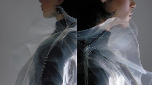 Collage of two photographs of a woman's face and upper body. the photographs are taken from a side angle, with the left side showing the woman's profile and the right side showing her face.